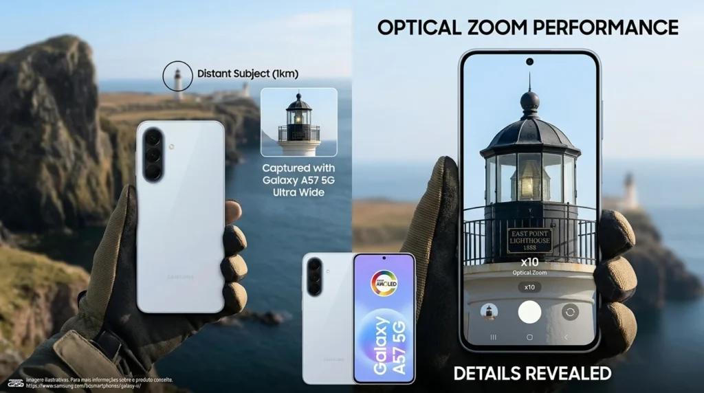 O Samsung Galaxy A57 tem zoom óptico? Quantas vezes? O Samsung Galaxy A57 Tem Zoom Optico Quantas Vezes