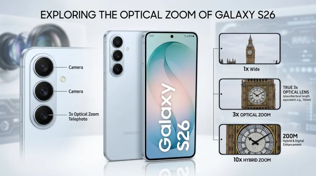 Qual é O Zoom Optico do Samsung Galaxy S26?